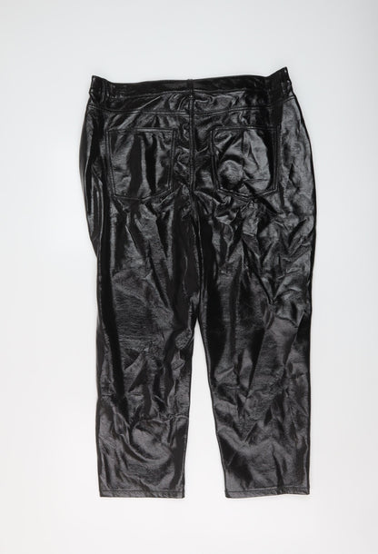Marks and Spencer Womens Black Polyurethane Trousers Size 16 L26 in Regular Button