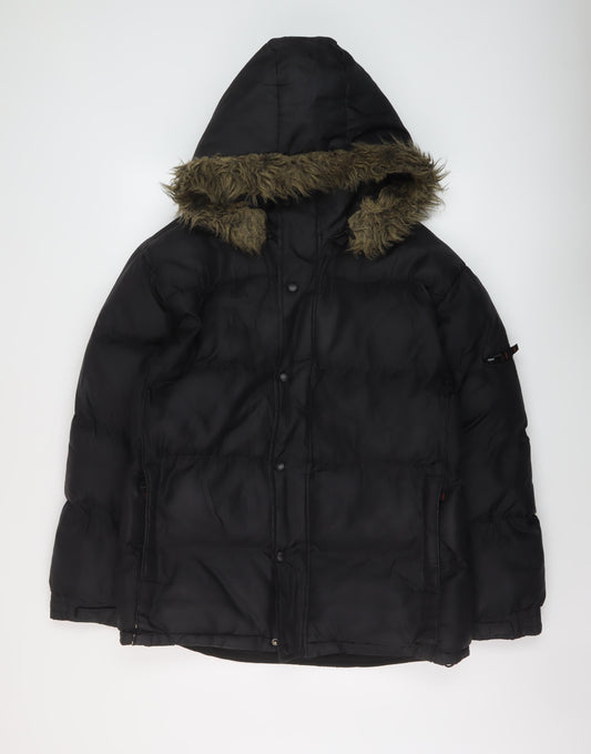 Active Mens Black Puffer Jacket Jacket Size S Zip