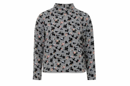 NEXT Womens Grey Floral Polyester Basic Blouse Size 14 Mock Neck
