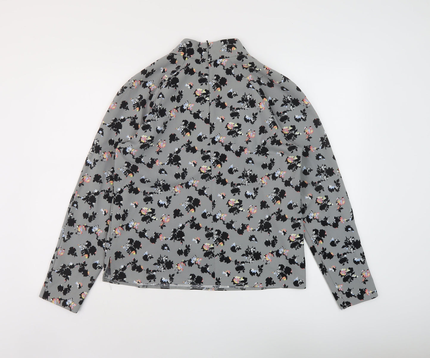 NEXT Womens Grey Floral Polyester Basic Blouse Size 14 Mock Neck