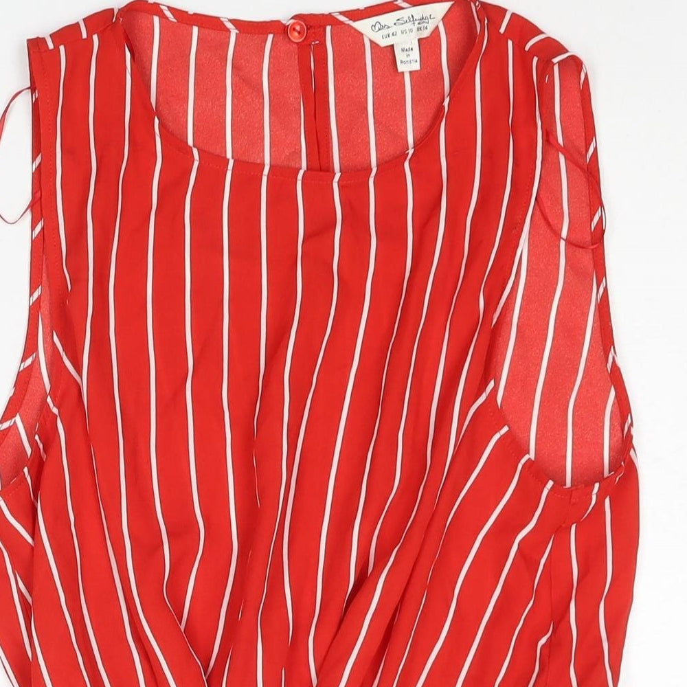 Miss Selfridge Womens Red Striped Polyester Camisole Blouse Size 14 Round Neck - Peplum Tie Detail