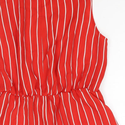 Miss Selfridge Womens Red Striped Polyester Camisole Blouse Size 14 Round Neck - Peplum Tie Detail