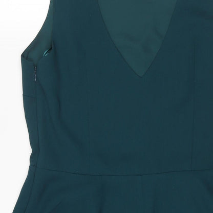 Oasis Womens Green Polyester Fit & Flare Size 14 Round Neck Zip - Open Back Detail Beading