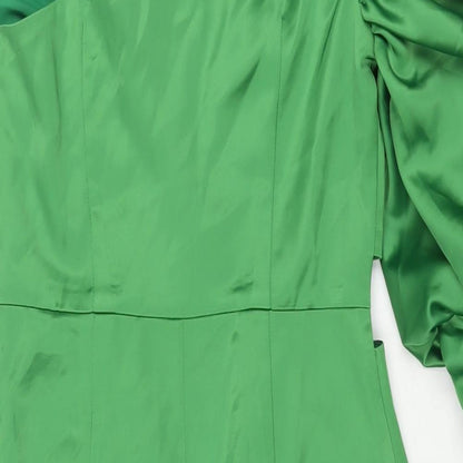 Boohoo Womens Green Polyester Pencil Dress Size 10 One Shoulder Zip - Rouched Sleeve