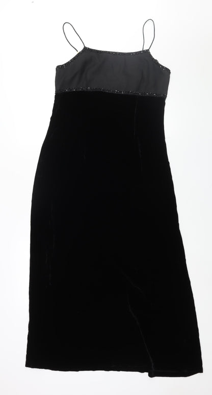 Monsoon Womens Black Polyester Maxi Size 12 Scoop Neck Zip - Beaded Neckline