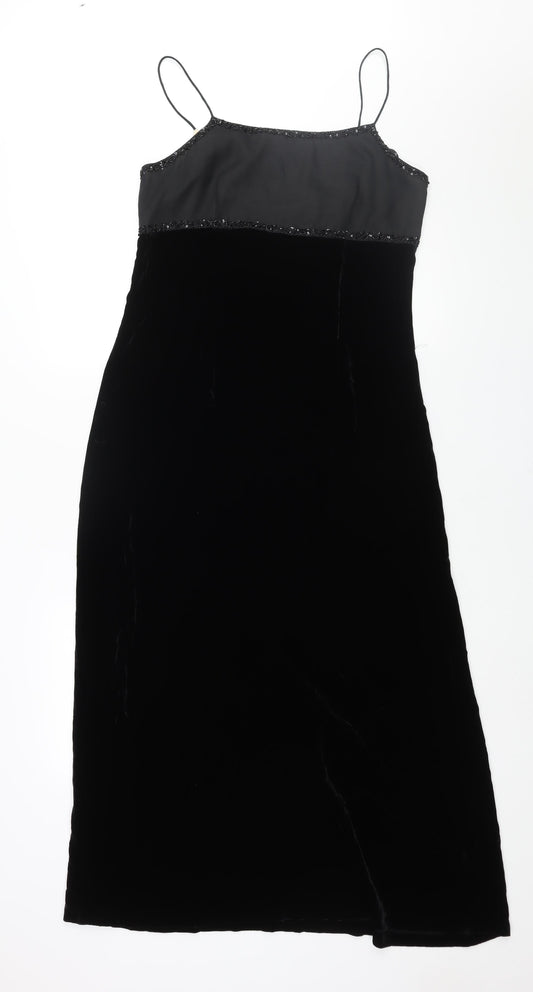 Monsoon Womens Black Polyester Maxi Size 12 Scoop Neck Zip - Beaded Neckline