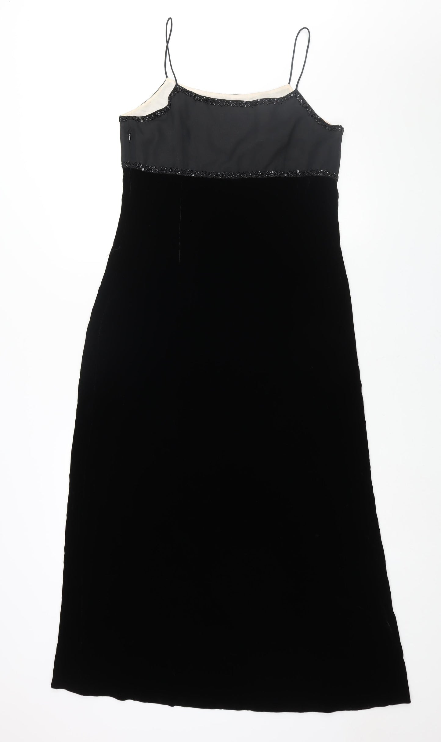 Monsoon Womens Black Polyester Maxi Size 12 Scoop Neck Zip - Beaded Neckline