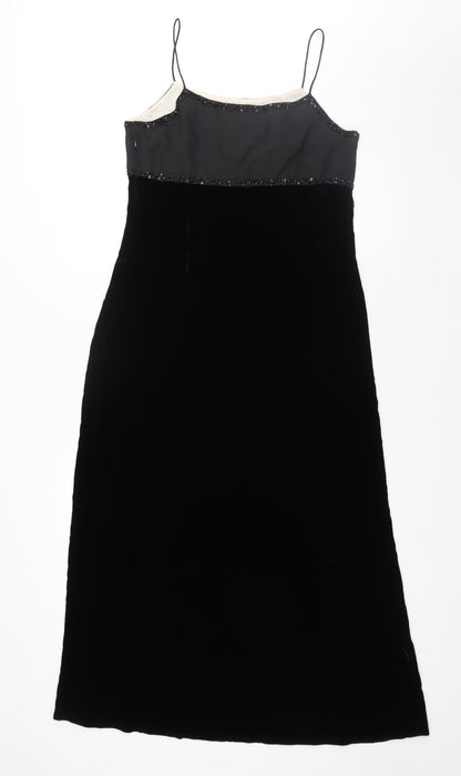 Monsoon Womens Black Polyester Maxi Size 12 Scoop Neck Zip - Beaded Neckline