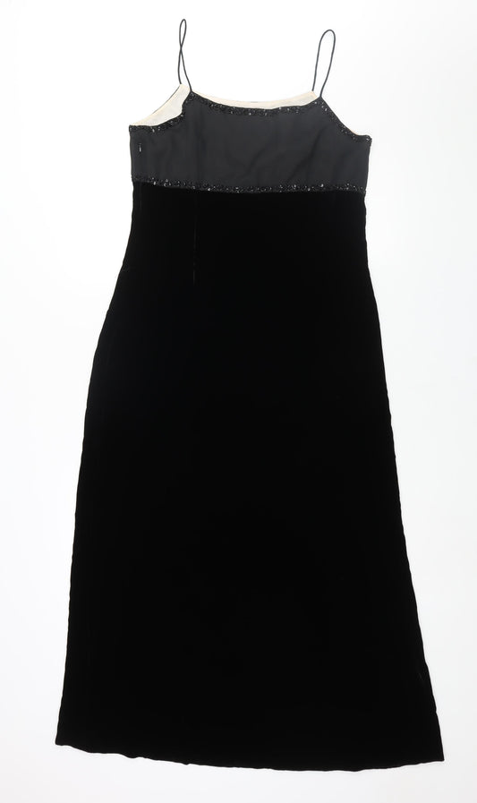 Monsoon Womens Black Polyester Maxi Size 12 Scoop Neck Zip - Beaded Neckline