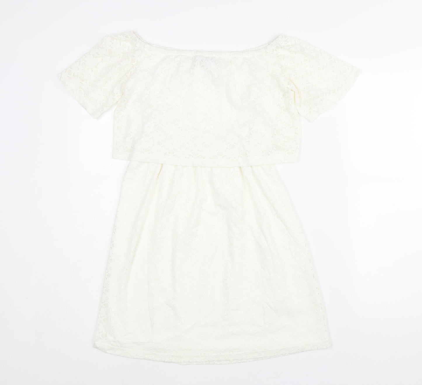 Fashion Union Womens Ivory Nylon Mini Size 10 Boat Neck Pullover