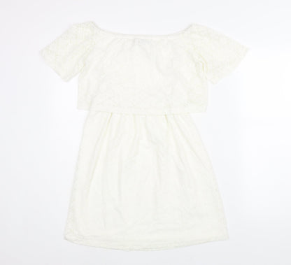 Fashion Union Womens Ivory Nylon Mini Size 10 Boat Neck Pullover