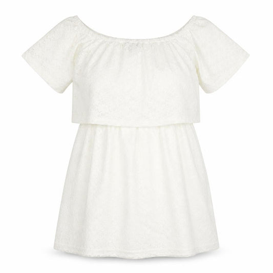 Front view of Fashion Union women’s ivory nylon mini, size UK 10, boat neck pullover