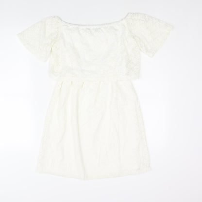 Fashion Union Womens Ivory Nylon Mini Size 10 Boat Neck Pullover