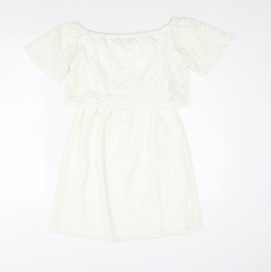 Fashion Union Womens Ivory Nylon Mini Size 10 Boat Neck Pullover