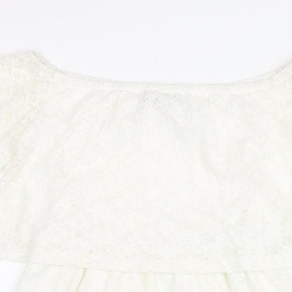 Fashion Union Womens Ivory Nylon Mini Size 10 Boat Neck Pullover
