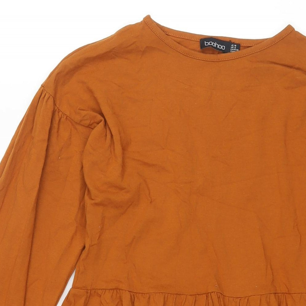 Boohoo Womens Brown Cotton A-Line Size 10 Round Neck Pullover