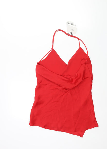 Zara Womens Red Polyester Camisole Blouse Size M V-Neck - Cowl Back