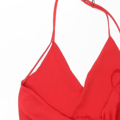 Zara Womens Red Polyester Camisole Blouse Size M V-Neck - Cowl Back