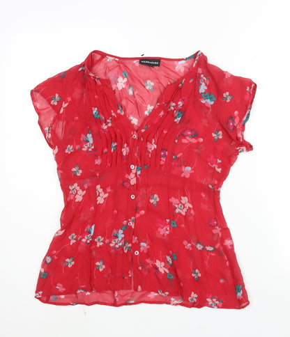 Womens UK Size 12 Warehouse Red Basic Blouse