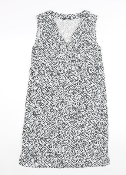 Marks and Spencer Womens White Geometric Linen Shift Size 6 V-Neck Pullover