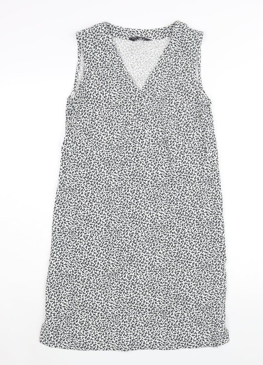 Marks and Spencer Womens White Geometric Linen Shift Size 6 V-Neck Pullover