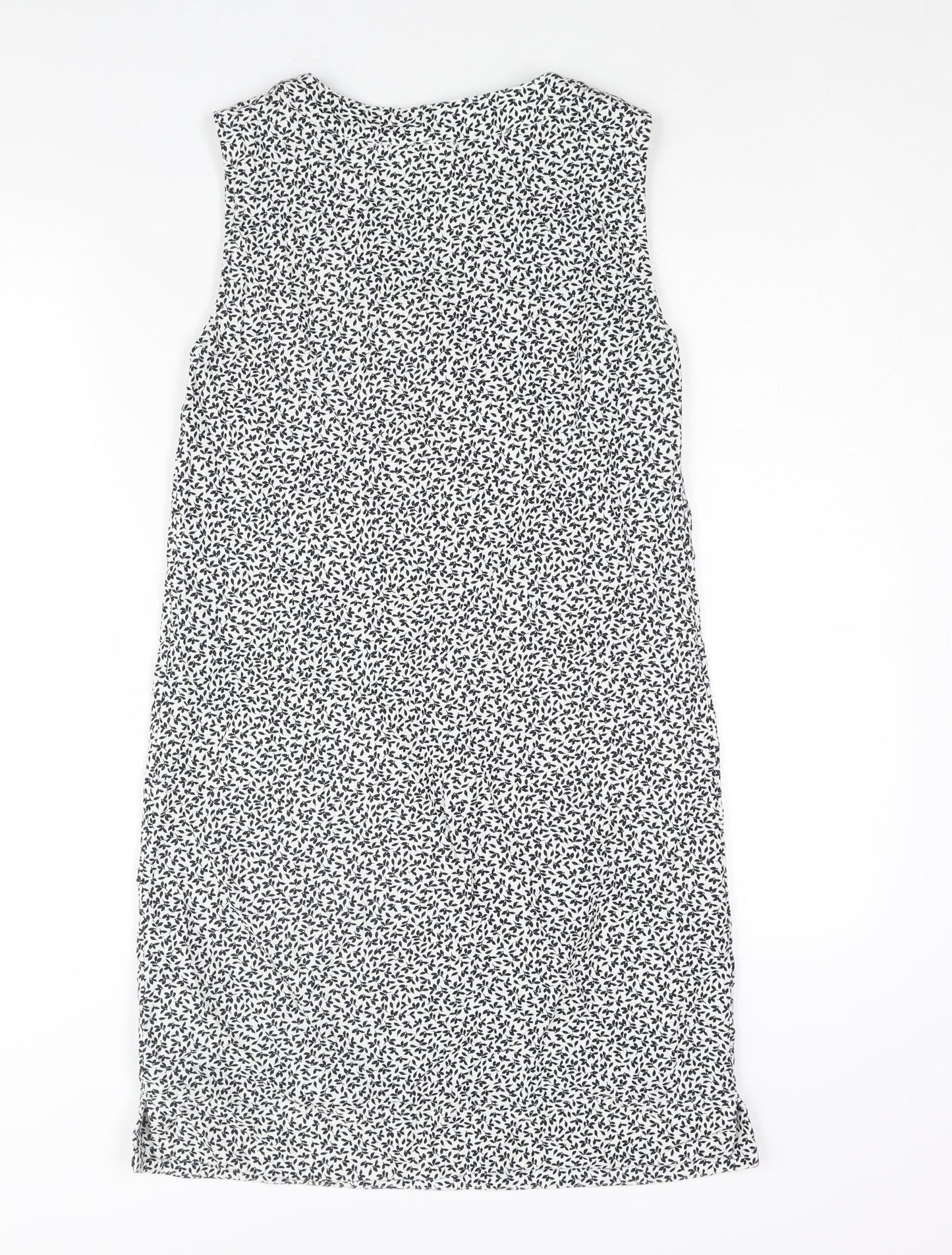Marks and Spencer Womens White Geometric Linen Shift Size 6 V-Neck Pullover
