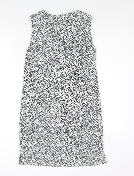 Marks and Spencer Womens White Geometric Linen Shift Size 6 V-Neck Pullover