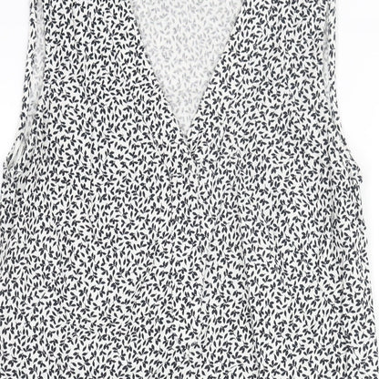 Marks and Spencer Womens White Geometric Linen Shift Size 6 V-Neck Pullover