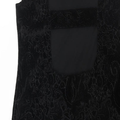 Miss Selfridge Womens Black Paisley Polyester Pencil Dress Size 14 Square Neck Pullover - Open Back Detail