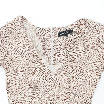 Motel Womens Brown Geometric Viscose A-Line Size XS V-Neck Zip