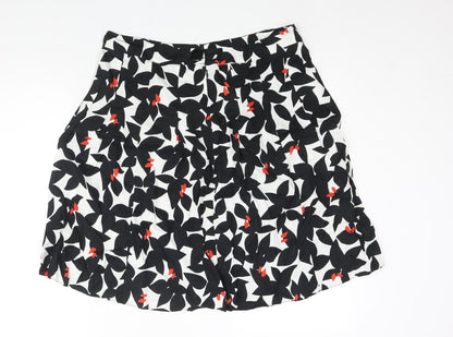 Autograph Womens Black Geometric Linen A-Line Skirt Size 16 Zip - Floral Print