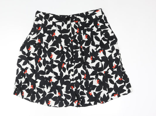 Autograph Womens Black Geometric Linen A-Line Skirt Size 16 Zip - Floral Print