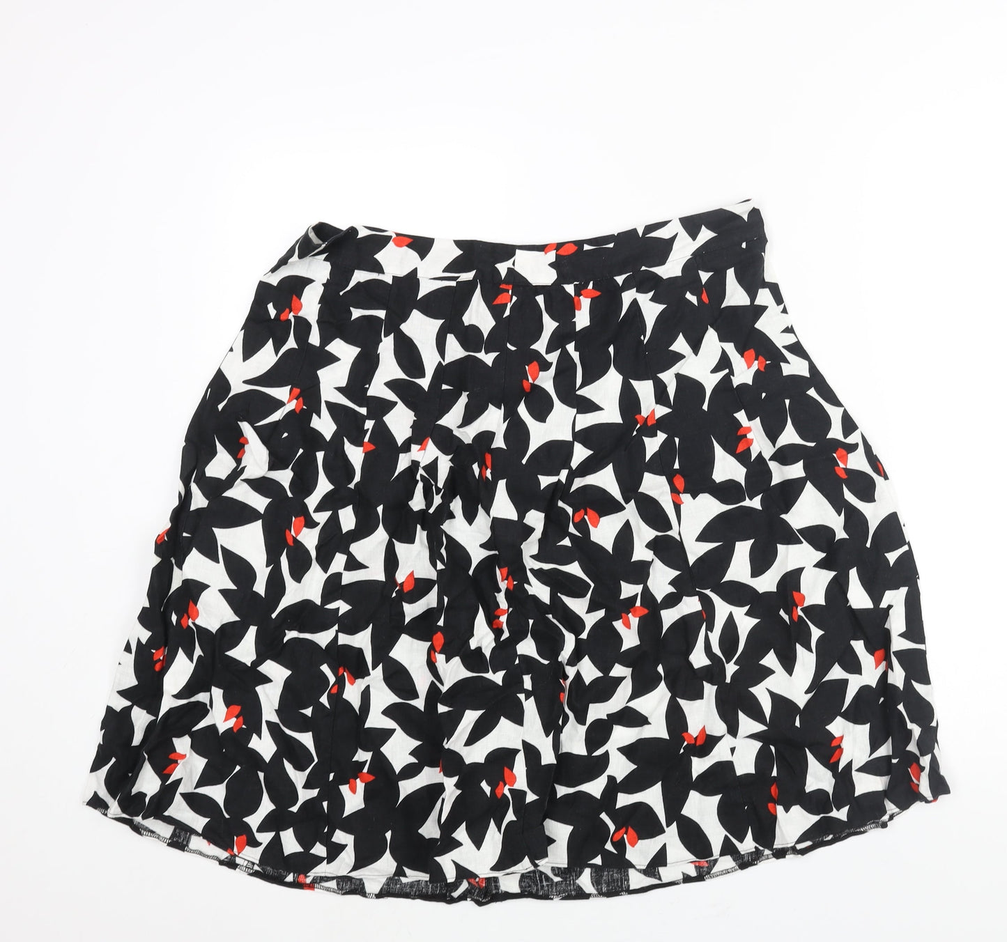 Autograph Womens Black Geometric Linen A-Line Skirt Size 16 Zip - Floral Print