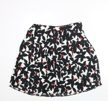 Autograph Womens Black Geometric Linen A-Line Skirt Size 16 Zip - Floral Print