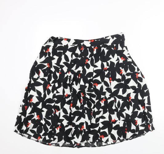 Autograph Womens Black Geometric Linen A-Line Skirt Size 16 Zip - Floral Print