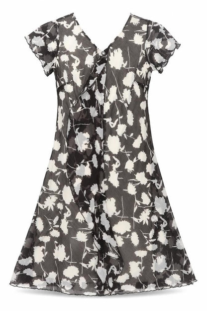 Klass Womens Black Geometric Polyester Shift Size 14 V-Neck Pullover - Frill Floral Print