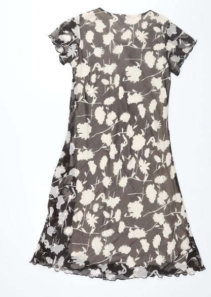 Klass Womens Black Geometric Polyester Shift Size 14 V-Neck Pullover - Frill Floral Print