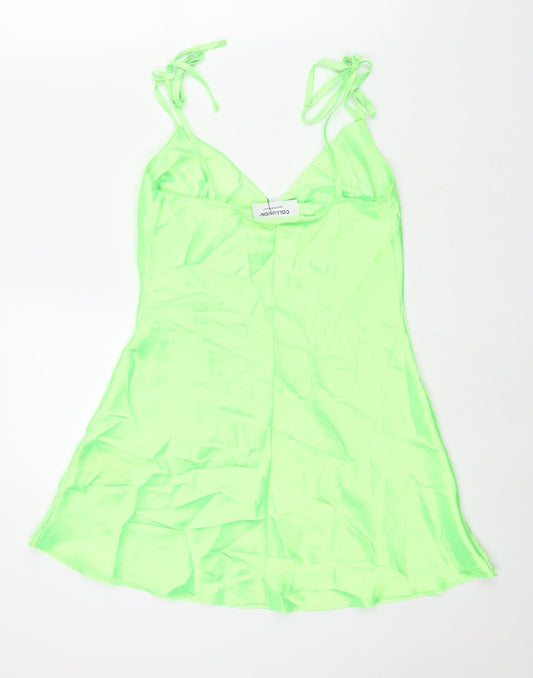 COLLUSION Womens Green Polyester Slip Dress Size 10 Cowl Neck Pullover - Bow