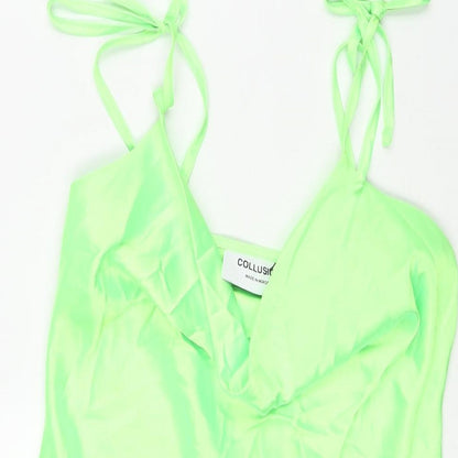 COLLUSION Womens Green Polyester Slip Dress Size 10 Cowl Neck Pullover - Bow