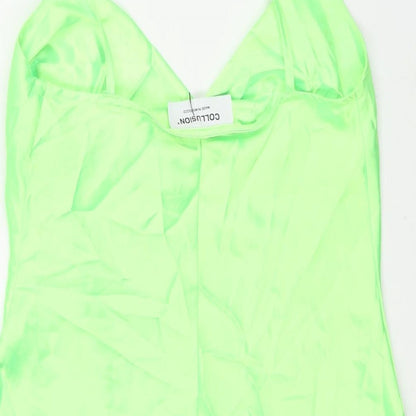 COLLUSION Womens Green Polyester Slip Dress Size 10 Cowl Neck Pullover - Bow