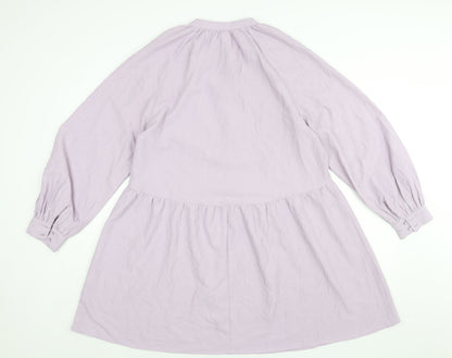 H&M Womens Purple Polyester Shift Size M Round Neck Button - Smocked
