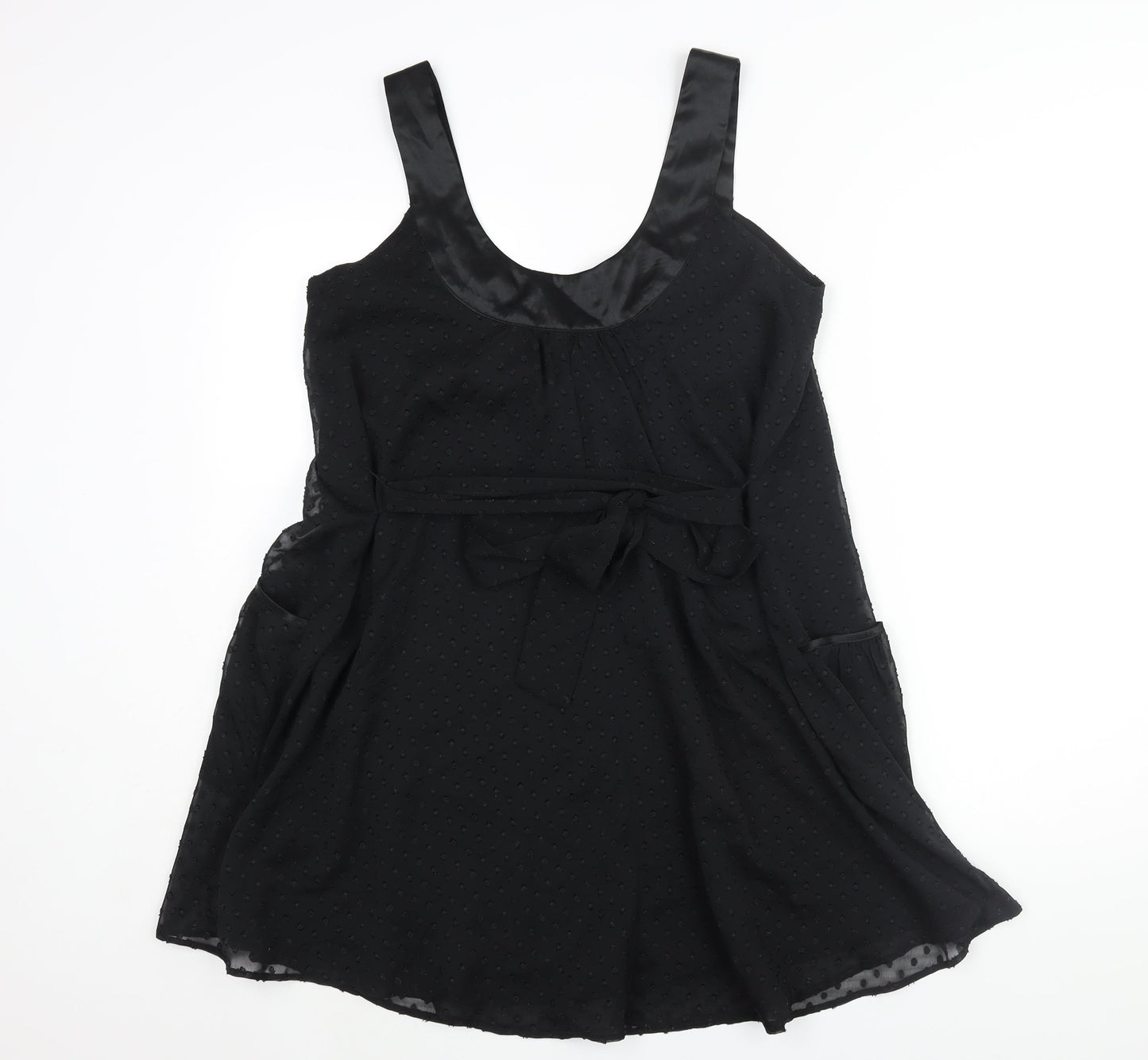 Miss Selfridge Womens Black Polyester Shift Size 12 Scoop Neck Pullover - Belted Pockets