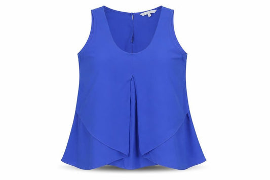 Front view of Red Herring women’s blue polyester camisole blouse, size UK 14, scoop neck - vent detail