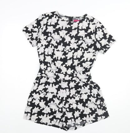 Boohoo Womens Black Floral Polyester Playsuit One-Piece Size 10 Zip