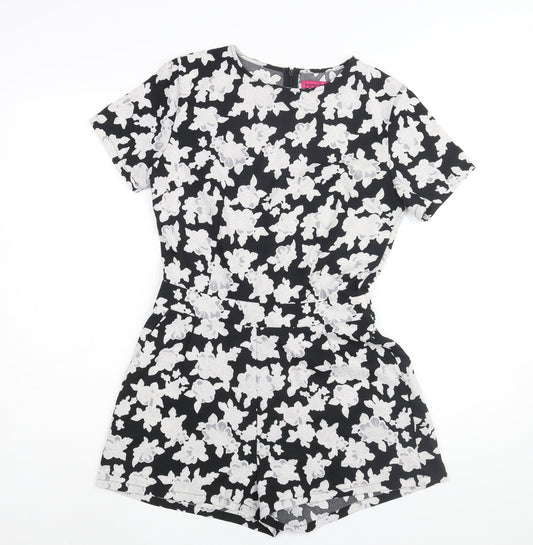 Boohoo Womens Black Floral Polyester Playsuit One-Piece Size 10 Zip