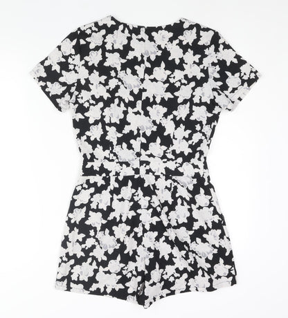 Boohoo Womens Black Floral Polyester Playsuit One-Piece Size 10 Zip