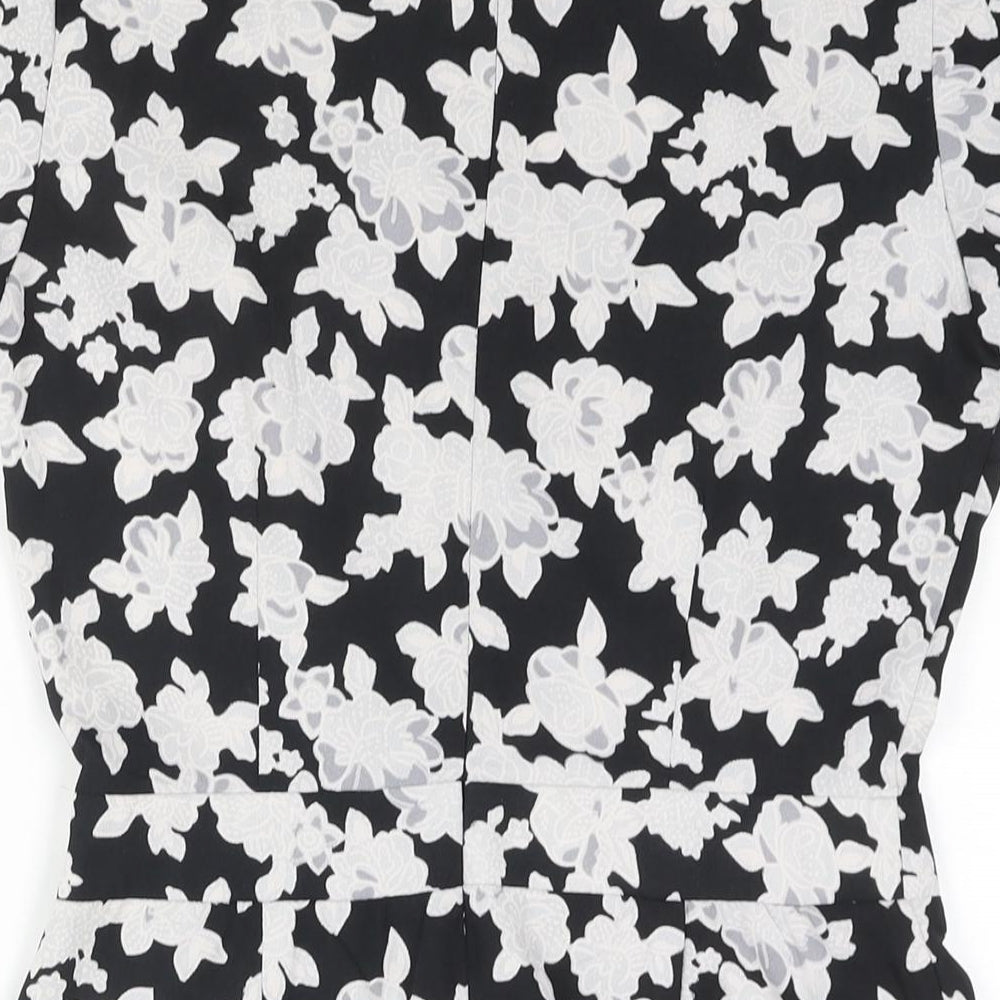 Boohoo Womens Black Floral Polyester Playsuit One-Piece Size 10 Zip