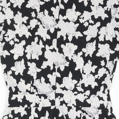 Boohoo Womens Black Floral Polyester Playsuit One-Piece Size 10 Zip