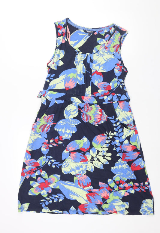 Maine Womens Blue Geometric Viscose Shift Size 14 Scoop Neck Pullover - Belted