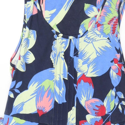 Maine Womens Blue Geometric Viscose Shift Size 14 Scoop Neck Pullover - Belted